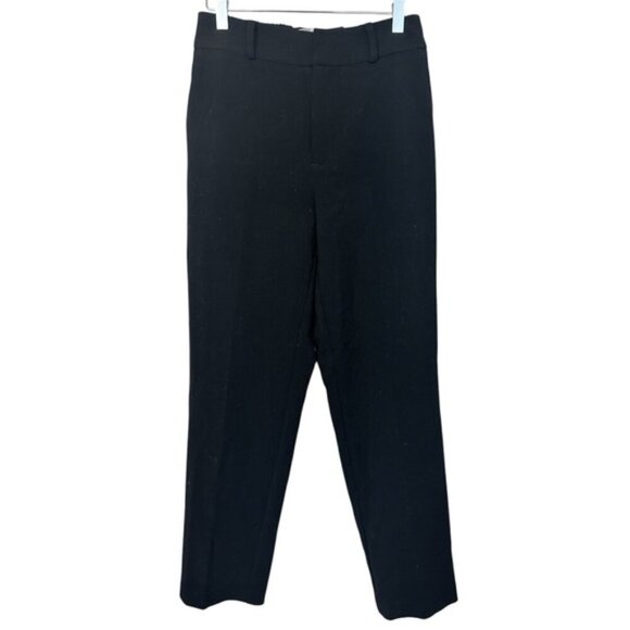 Simons High Rise Elastic Waist Cropped Straight Leg Flat Front Black Trousers - Picture 1 of 5